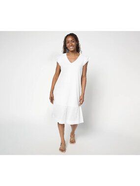 AnyBody Regular Slub Jersey and Gauze Mixed Dress Large White LN/WT